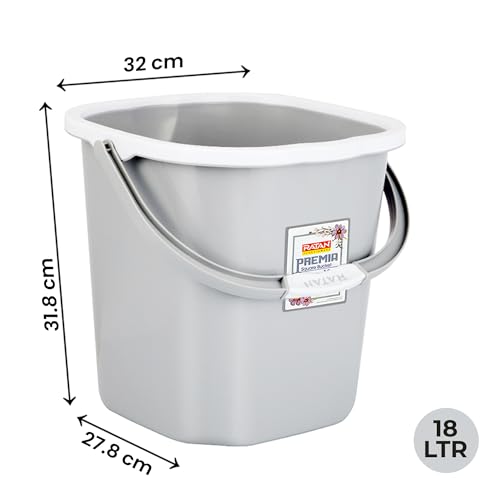RATAN PLASTICWARE Premia Bucket (18L X 1) - Diaso Grey|Light Weight and Easy to Carry|Perfect for Use in Bathrooms, Kitchen & Wet Utility Areas - Image 2