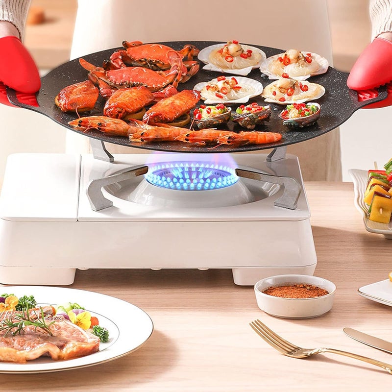 Delavala Korean BBQ Plate Non Stick Grill Pan Thermal Insulation High Thermal Conductivity Round Barbecue Plate for BBQ Parties and Camping Trips - Image 1