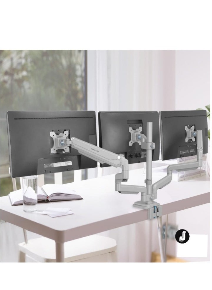 JAJEEK Ergonomic Triple Monitor Mount – Height Adjustable, USB & Audio Integration, Supports 24”-32” Displays, Ideal for Office and Gaming Setups - Image 3