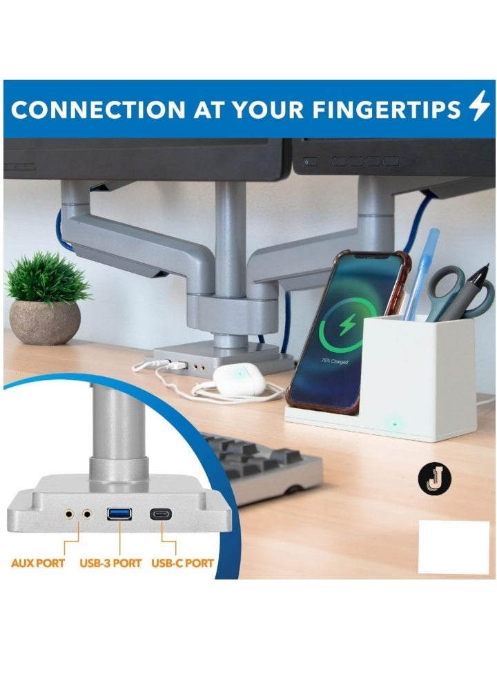 JAJEEK Ergonomic Triple Monitor Mount – Height Adjustable, USB & Audio Integration, Supports 24”-32” Displays, Ideal for Office and Gaming Setups - Image 4