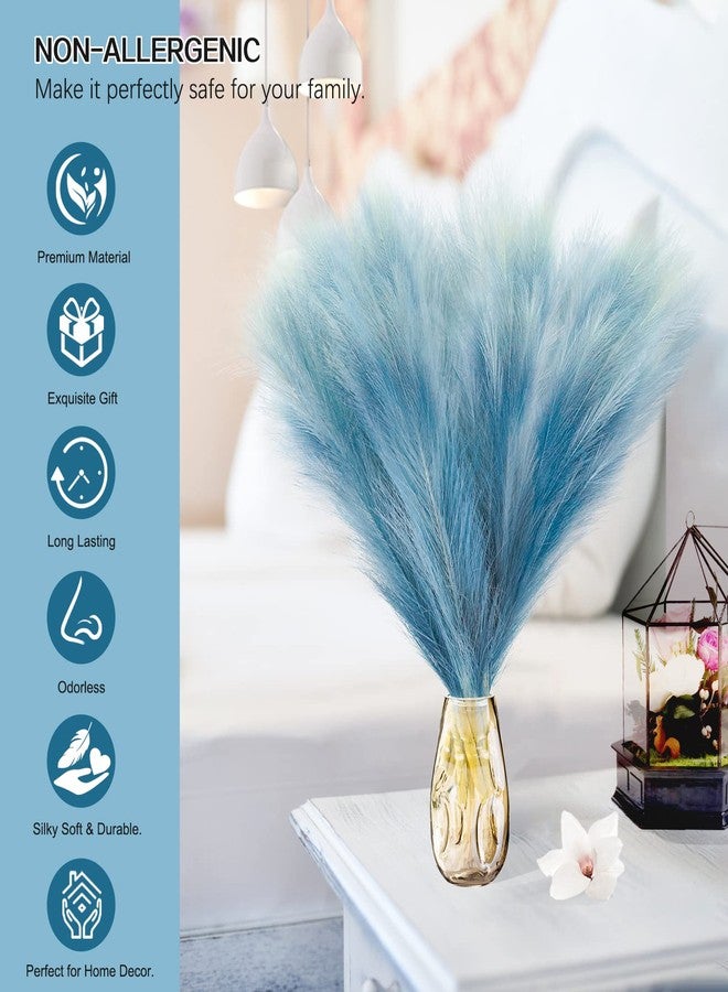 KALYLOC 8Pcs Faux Pampas Grass Decor, 17.7 Inch Short Artificial Pompas Grass Plants, Fake Non-Shedding Fluffy Artificial Flowers for Farmhouse Wedding Party Home Decorations(Blue) - Image 3