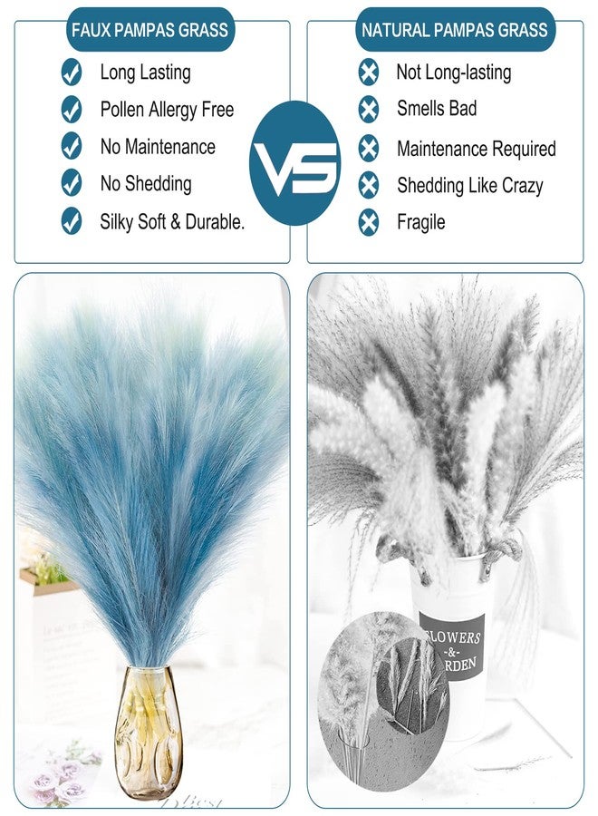 KALYLOC 8Pcs Faux Pampas Grass Decor, 17.7 Inch Short Artificial Pompas Grass Plants, Fake Non-Shedding Fluffy Artificial Flowers for Farmhouse Wedding Party Home Decorations(Blue) - Image 5