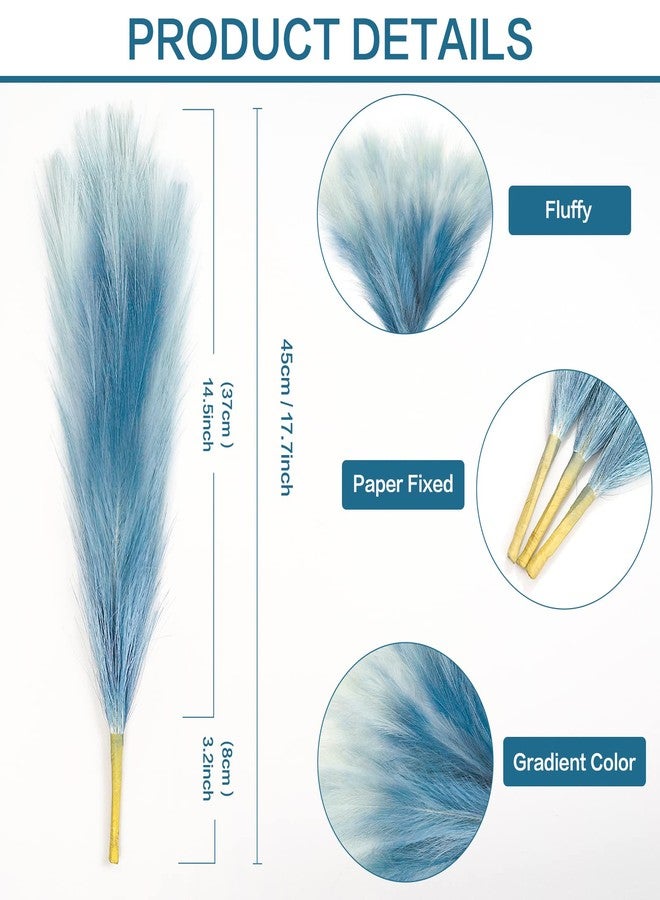 KALYLOC 8Pcs Faux Pampas Grass Decor, 17.7 Inch Short Artificial Pompas Grass Plants, Fake Non-Shedding Fluffy Artificial Flowers for Farmhouse Wedding Party Home Decorations(Blue) - Image 2