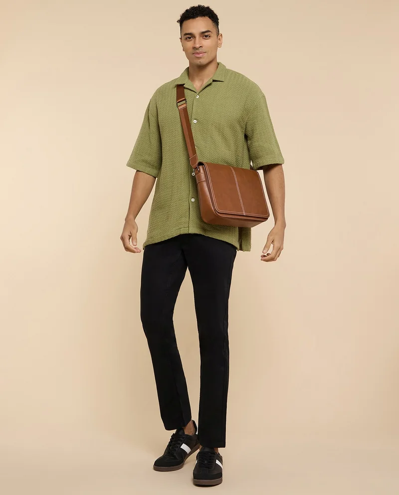 R&B Solid Straight Fit Pants with Button Closure