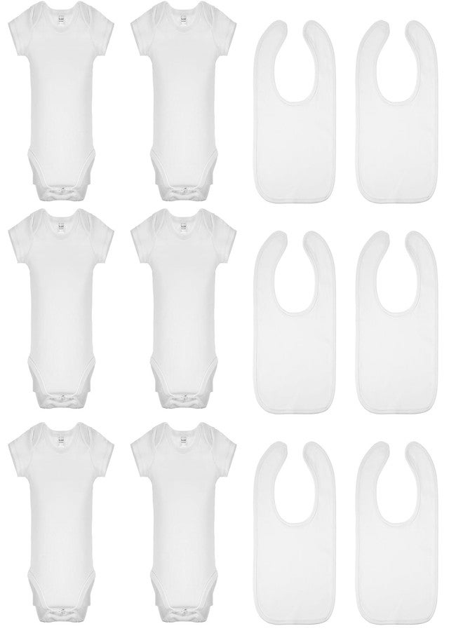 Silicherry 12 Pcs Unisex Cotton White Baby Short Sleeve Bodysuits Drool Bibs Set DIY Blank Newborn Clothes for Girl Boy Baby Shower, 0-3 Months - Image 1