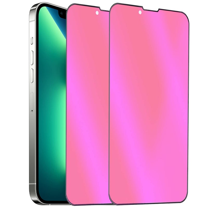 BWEDXEZ 2PCS Anti-Blue Privacy Tempered Glass Mirror Anti-Spy Screen Protector Anti-Peeping Film Compatible with iPhone 13/13 Pro,6.1 inch Electroplated Colorful - Image 1