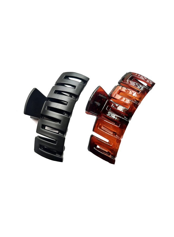 بيردوير مشبك شعر مستطيل الشكل كبير الحجم من مادة الأكريليك متعددة الألوان على شكل فراشة حجرية للنساء (عبوة من قطعتين، أسود وصدفي) | مشابك شعر | مخالب شعر - Image 1