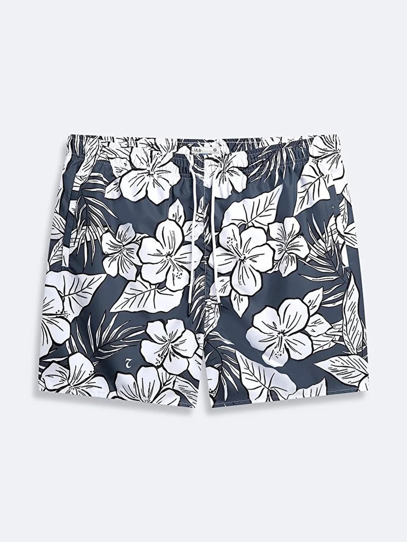 Men's Floral Regular Navy Blue Swim Shorts