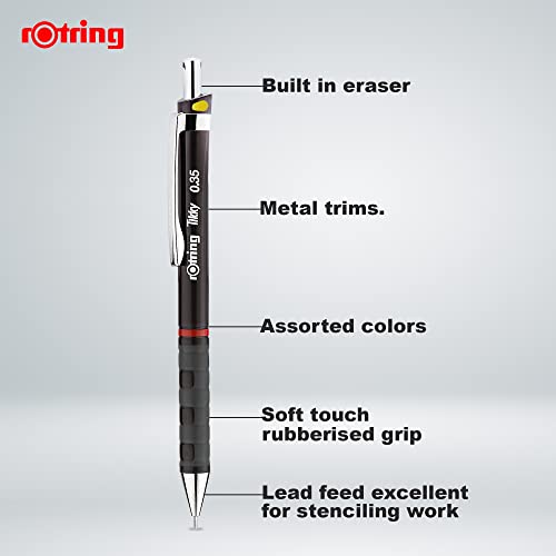 rotring Tikky Mechanical Pencil,HB 0.35mm Lead, Black Plastic Body, Triangular Barrel Pencil - Image 2