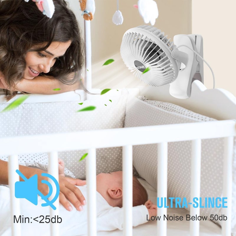 BESKAR Clip on Fan, 360° Rotation Quiet Stroller Fans with Strong Airflow,3 Speeds, Portable Small Fans with Sturdy Clamp,Perfect Personal Cooling Fan for Office Table Bedroom Kitchen - Image 3