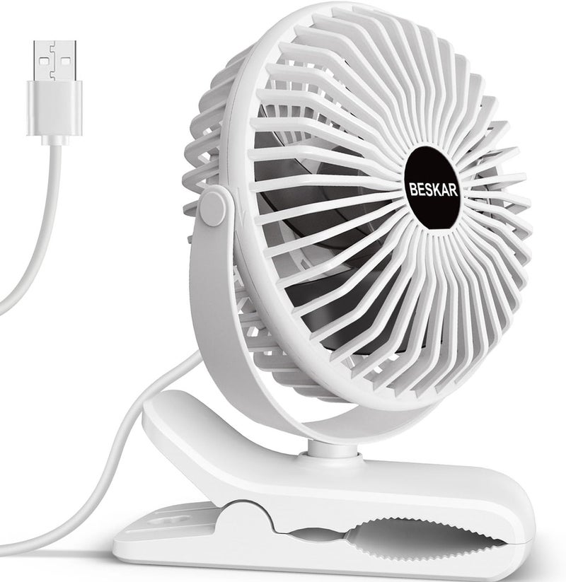 BESKAR Clip on Fan, 360° Rotation Quiet Stroller Fans with Strong Airflow,3 Speeds, Portable Small Fans with Sturdy Clamp,Perfect Personal Cooling Fan for Office Table Bedroom Kitchen - Image 1