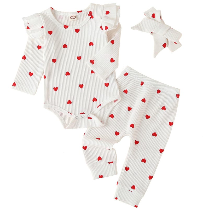 Fullfamous Newborn Infant Baby Girl Fall Winter Clothes Long Sleeve Onesie Clothing Pant Clothing Set Outfits Gifts Newborn White Heart - Image 1