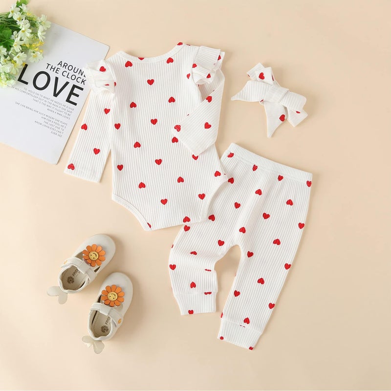Fullfamous Newborn Infant Baby Girl Fall Winter Clothes Long Sleeve Onesie Clothing Pant Clothing Set Outfits Gifts Newborn White Heart - Image 3