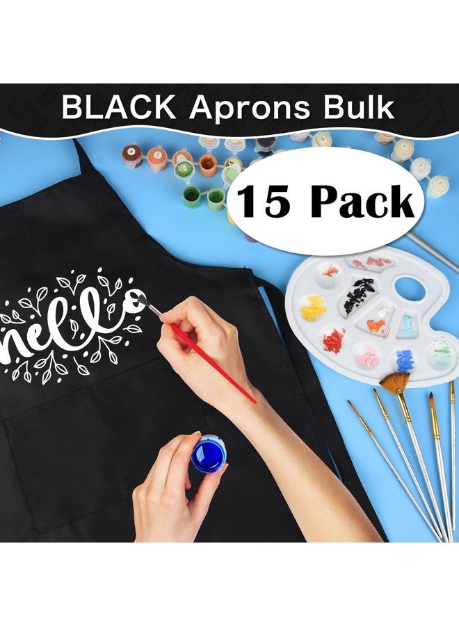 PLULON 15Pcs Kids Paint Aprons Bulk Art Painting Apron For Kids, Paint Apron Adjustable Children Chef Aprons With 2 Pockets For Girls Boys Painting Baking Cooking Crafting (Black) - Image 4