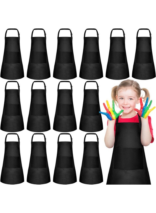 PLULON 15Pcs Kids Paint Aprons Bulk Art Painting Apron For Kids, Paint Apron Adjustable Children Chef Aprons With 2 Pockets For Girls Boys Painting Baking Cooking Crafting (Black) - Image 1