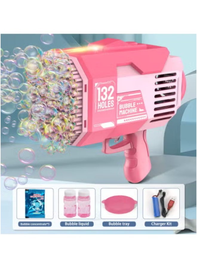 TIGER 132 Hole Bubble Machine Gun with Colorful LED Lights – Electric Automatic Bubble Blower Toy in Pink with Bubble Solution – Fun Outdoor Party Toy for Kids & Adults – Ideal for Summer, Birthdays, Eid, Easter, and Family Events – Easy to Use Bubble Launcher - Image 2