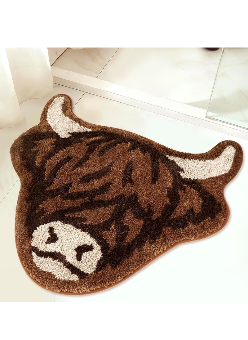 Generic - Highland Cow Tufted Rug Bath Mat, Long Horn Fluffy Cow Bathroom Shower Mat, Highly Absorbent Floor Mat, Durable And Lightweight Bathroom Rug For Bathroom, (1pc) - Image 1