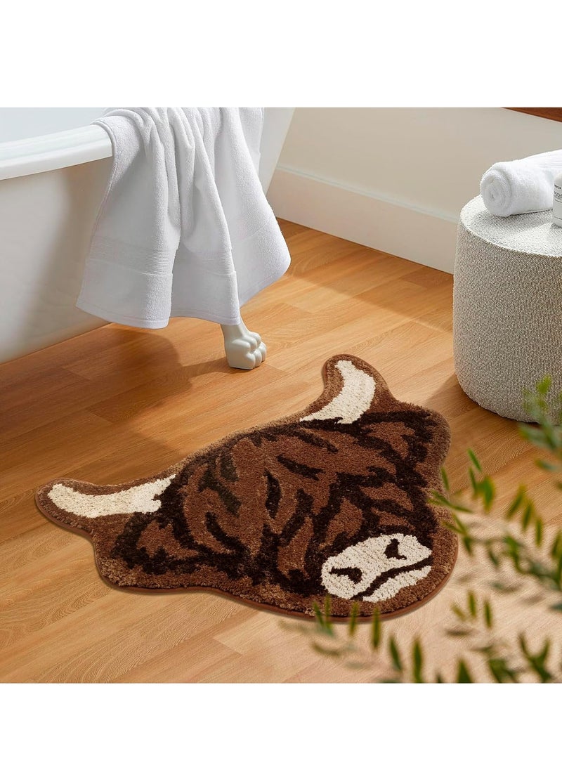 Generic - Highland Cow Tufted Rug Bath Mat, Long Horn Fluffy Cow Bathroom Shower Mat, Highly Absorbent Floor Mat, Durable And Lightweight Bathroom Rug For Bathroom, (1pc) - Image 1