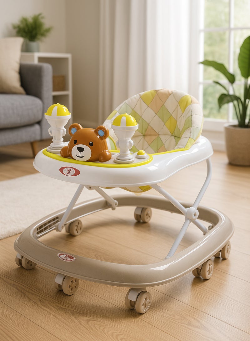 Multifunctional Baby Walker in Beige with Fun Musical Toys - Learning to Walk - Comfortable and Adjustable Seat with Different Heights, Safe Design with Flexible Wheels for Easy and Fun Learning to Walk - Image 3