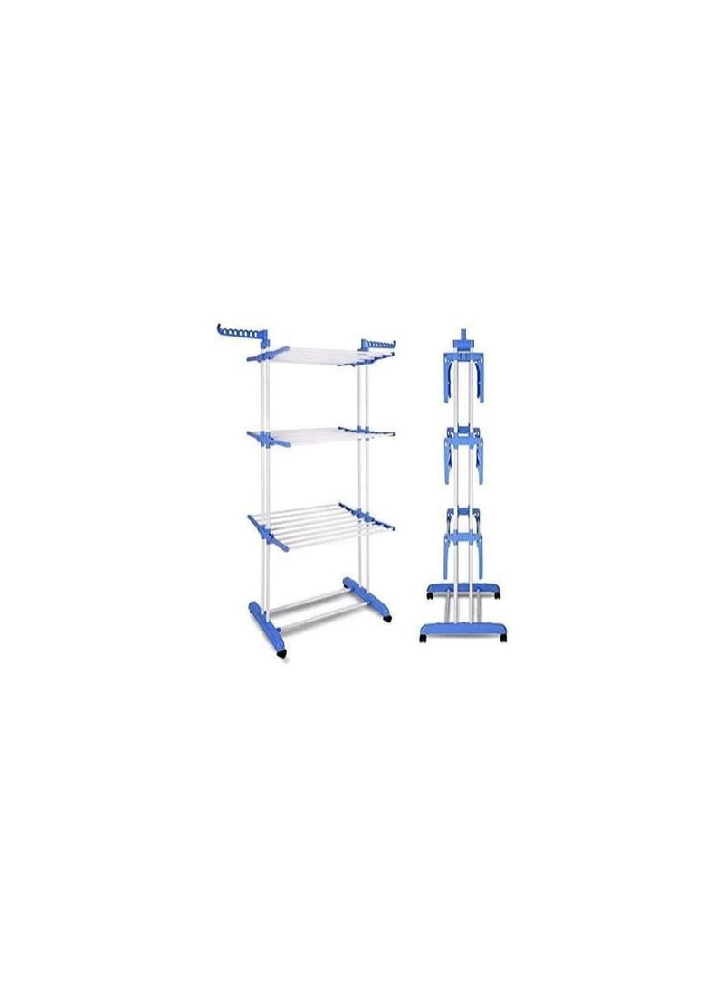 3-Tier Foldable Clothes Drying Rack with Side Wings and Built-in Wheels for Easy Mobility- h - Image 1