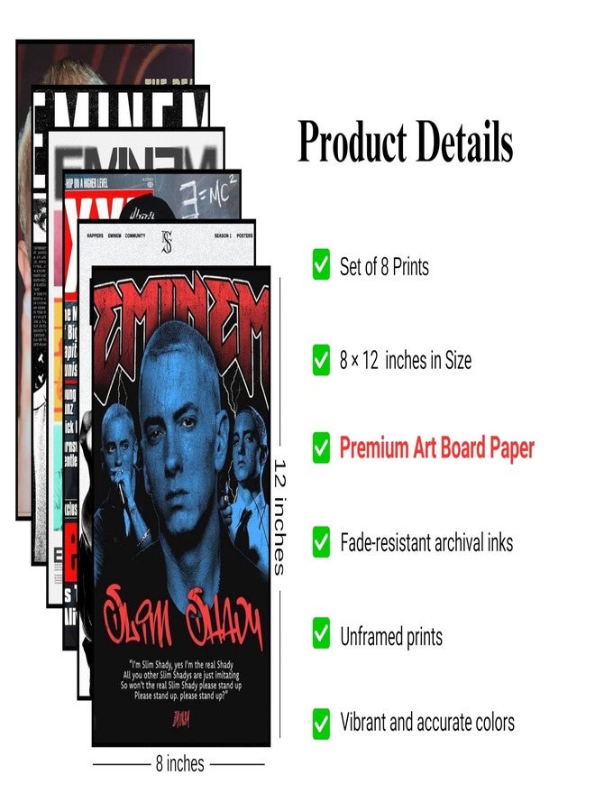 Eminem Aesthetic Music Posters Pack of 8 | A4 Size Wall Art for Bedroom, Living Room & Studio | Includes Adhesive Tape | Eminem Music Artist Poster Set - Image 3