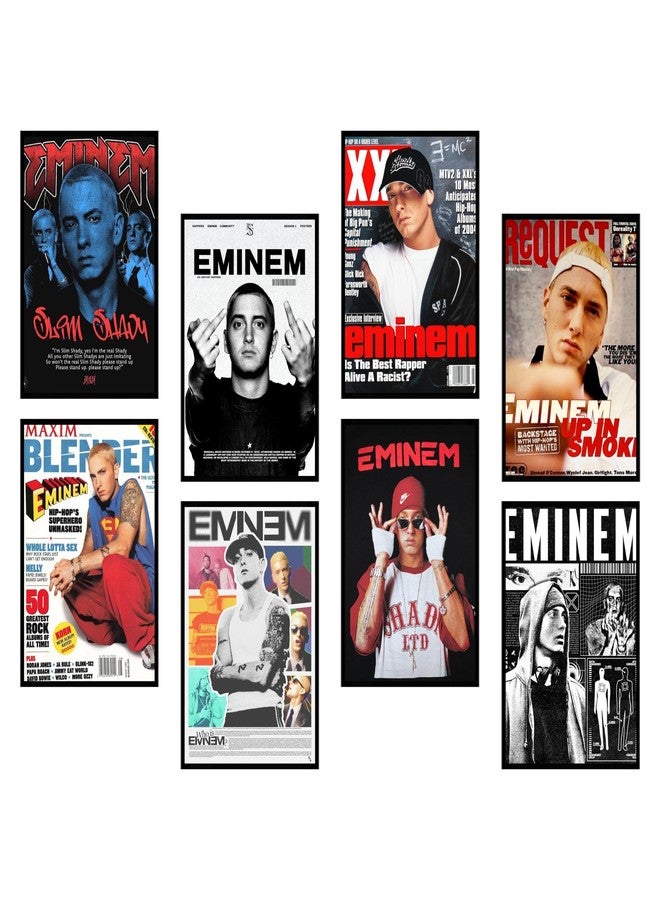 Eminem Aesthetic Music Posters Pack of 8 | A4 Size Wall Art for Bedroom, Living Room & Studio | Includes Adhesive Tape | Eminem Music Artist Poster Set - Image 1