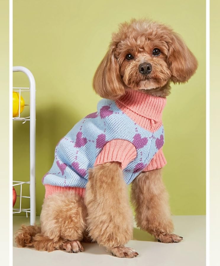 Luckam Small Dog Jumper, Warm Puppy Sweater for Small Dogs Winter Knitted Dog Pullover Soft Turtleneck Dog Clothes Vest for Pet Autumn, Winter Outfit for Welsh Corgi, Yorkshire Terrier, Chihuahua (Blue, S) - Image 2