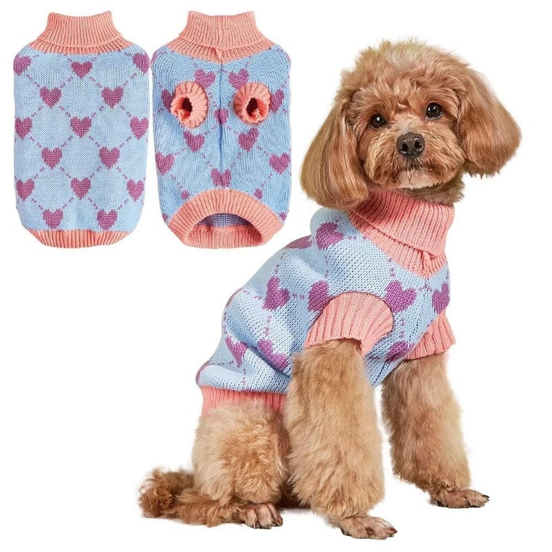 Luckam Small Dog Jumper, Warm Puppy Sweater for Small Dogs Winter Knitted Dog Pullover Soft Turtleneck Dog Clothes Vest for Pet Autumn, Winter Outfit for Welsh Corgi, Yorkshire Terrier, Chihuahua (Blue, S) - Image 1