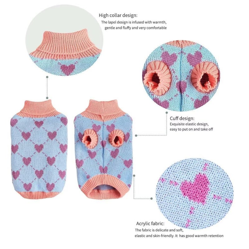 Luckam Small Dog Jumper, Warm Puppy Sweater for Small Dogs Winter Knitted Dog Pullover Soft Turtleneck Dog Clothes Vest for Pet Autumn, Winter Outfit for Welsh Corgi, Yorkshire Terrier, Chihuahua (Blue, S) - Image 4