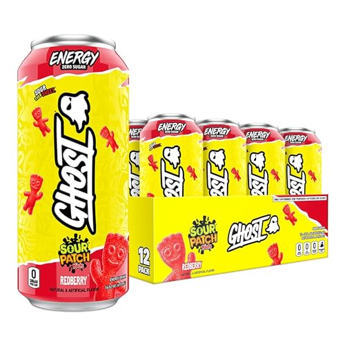 GHOST Energy Drink - 12-Pack, Sour Patch Kids Redberry, 16oz - Energy & Focus & No Artificial Colors - 200mg of Natural Caffeine, L-Carnitine & Taurine - Gluten-Free & Vegan - Image 1