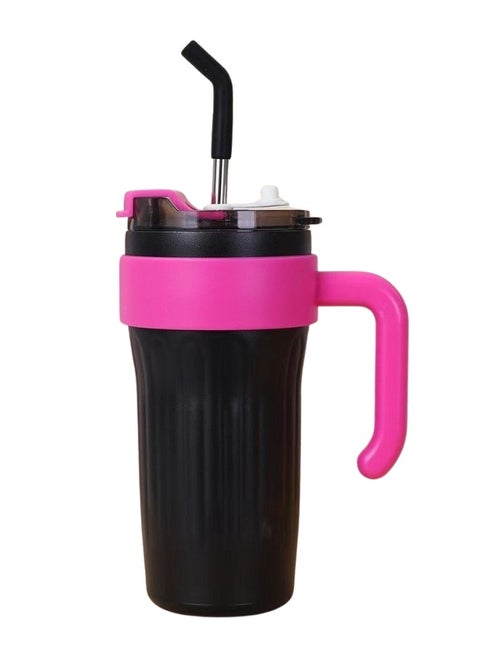 Thermal Mug with Handle, Lid and Straw Stainless Steel Insulated Mug Reusable Travel Coffee Mug Suitable for Home and Office 860ml