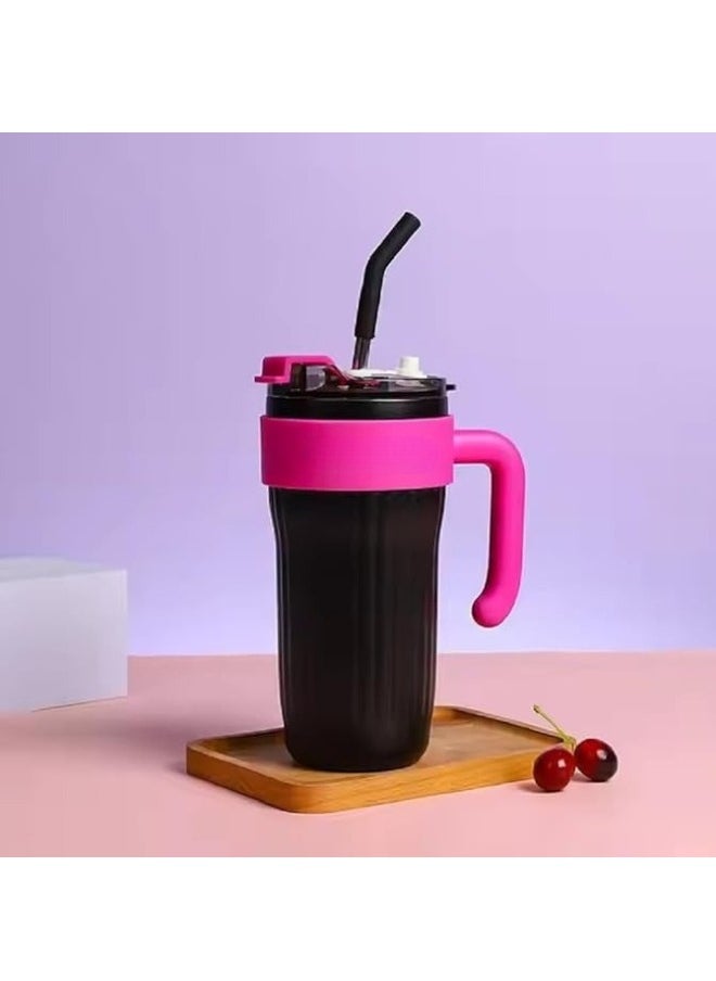 Happy Home - Thermal Mug with Handle, Lid and Straw Stainless Steel Insulated Mug Reusable Travel Coffee Mug Suitable for Home and Office 860ml - Image 1