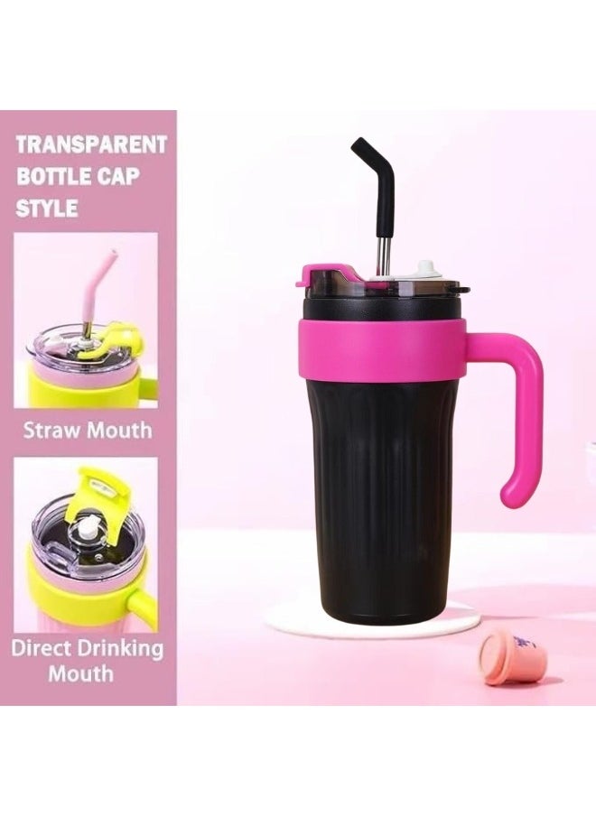 Happy Home - Thermal Mug with Handle, Lid and Straw Stainless Steel Insulated Mug Reusable Travel Coffee Mug Suitable for Home and Office 860ml - Image 1