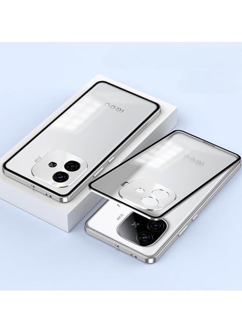 Case Compatible Vivo iQOO Z9 Turbo (5G), Single Side Snap Case with Metal Frame and Translucent Frosted Back, Metal Drop Protection Case