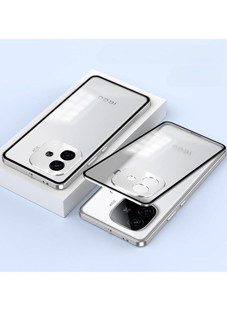 General Case Compatible Vivo iQOO Z9 Turbo (5G), Single Side Snap Case with Metal Frame and Translucent Frosted Back, Metal Drop Protection Case 