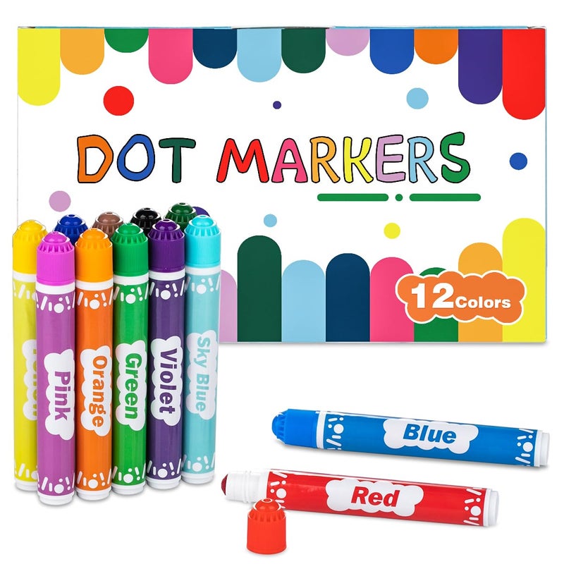 DOSEWART Dot Markers for Kids 12Color Bingo Daubers Washable Bingo Markers for Kids Drawing Coloring Arts and Crafts Supplies Dot Paint Marker Set
