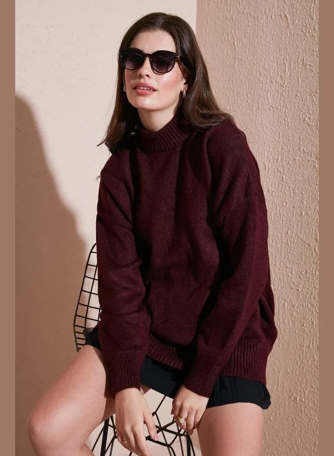 ليلا كنزة نسائية بياقة عالية من ليلا، مقاس واسع، نسيج ناعم