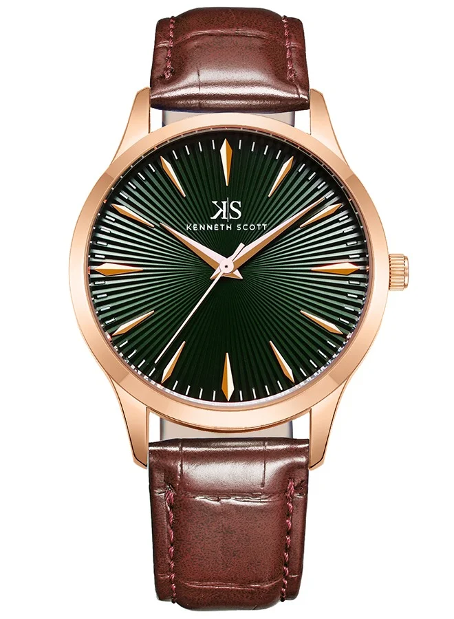 KENNETH SCOTT Kenneth Scott Men's Quartz Movement Watch, Analog Display and Polyurethene Strap - K22016-RLDB, Brown