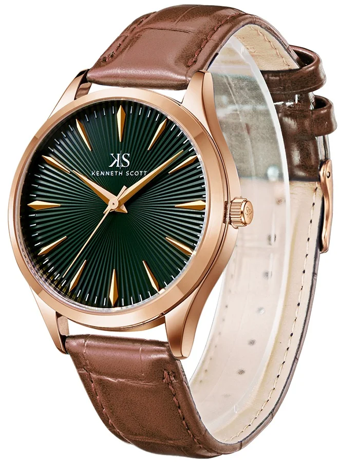 KENNETH SCOTT Kenneth Scott Men's Quartz Movement Watch, Analog Display and Polyurethene Strap - K22016-RLDB, Brown