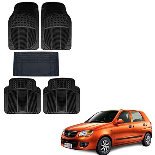 Autokaar All Weather Rubber Car Floor Mat, Anti Skid PVC Car Foot Mat for Maruti Alto K10 (Set of 5, Black) Washable - Image 1