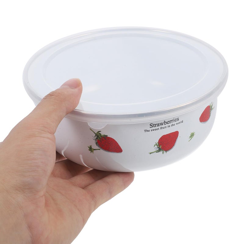 5Pcs Strawberry Pattern Enamel Food Storage Bowls Set with Lids Thickened Deep Mixing Serving Bowls - Image 5