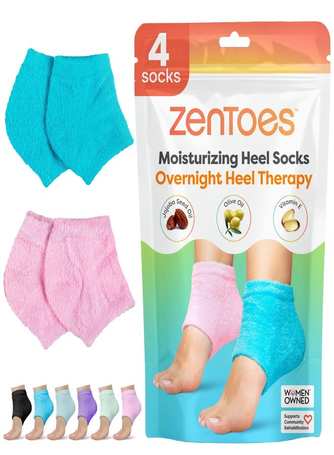 ZenToes Moisturizing Fuzzy Sleep Socks with Vitamin E, Olive Oil and Jojoba Seed Oil to Soften and Hydrate Dry Cracked Heels (Regular, Blue and Pink) - Image 1