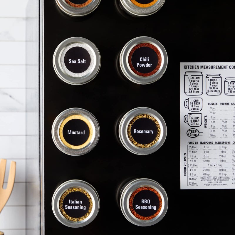 Talented Kitchen Magnetic Spice Jars - 3 oz, Stainless Steel, 24-Pack - Spice Tins with Sift & Pour Lids & Fridge Magnets for Kitchen Organization - Image 2