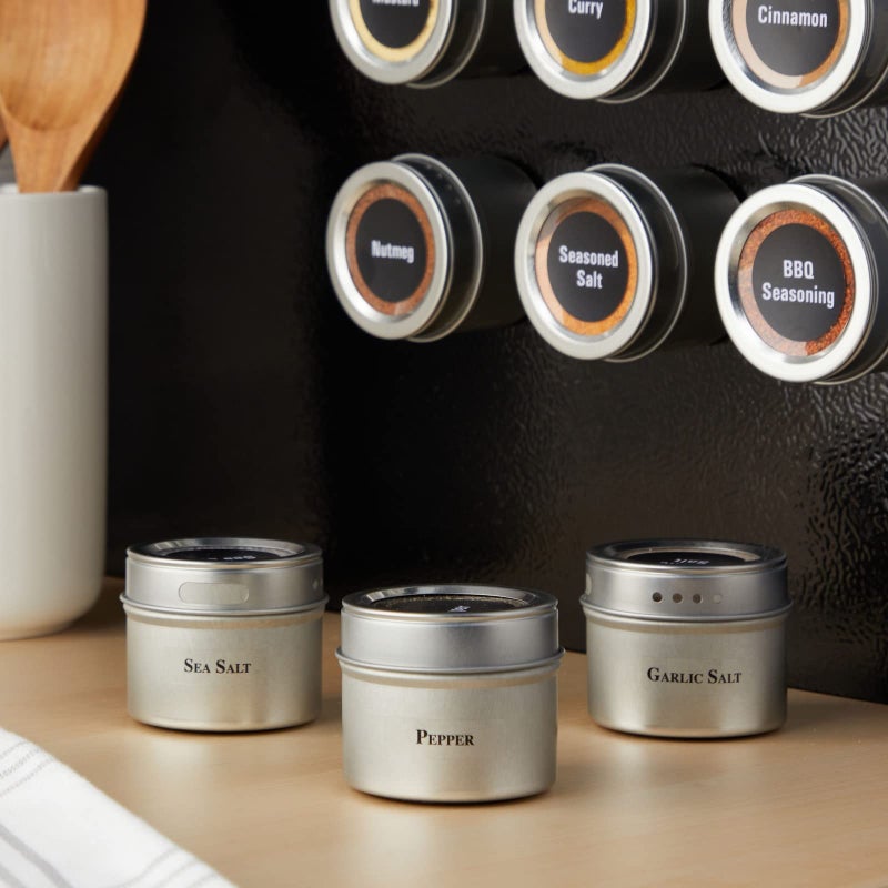 Talented Kitchen Magnetic Spice Jars - 3 oz, Stainless Steel, 24-Pack - Spice Tins with Sift & Pour Lids & Fridge Magnets for Kitchen Organization - Image 3