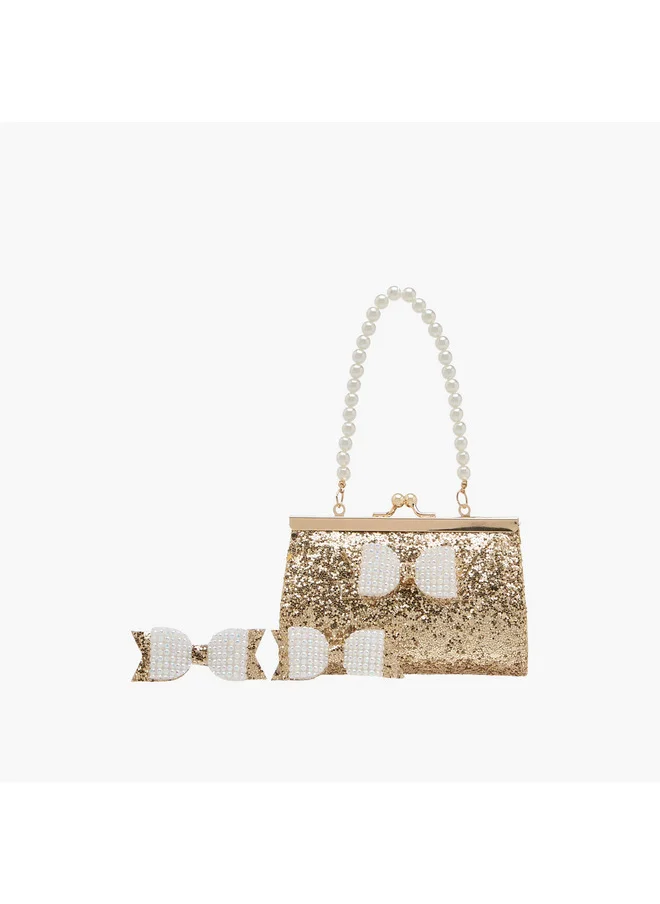 Flora Bella By Shoexpress Girls 3-Piece Bow Embellished Handbag and Hairclip Set