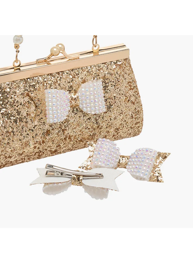 Flora Bella By Shoexpress Girls 3-Piece Bow Embellished Handbag and Hairclip Set