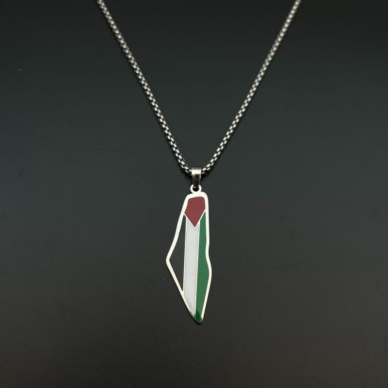 Generic Retro Palestine Map Pendant Necklace Stainless Steel Fashion Jewelry Dzh0004-5 steel color (pearl chain) 