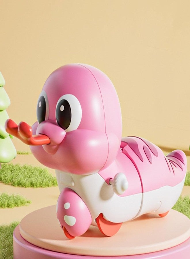 Claudelle Cute Wind up Duck Toy for Kids Manual Clockwork Walking Duck Colorful Cartoon Animal Toy for Toddlers and Children (Duck Toy_Pink) - Image 2