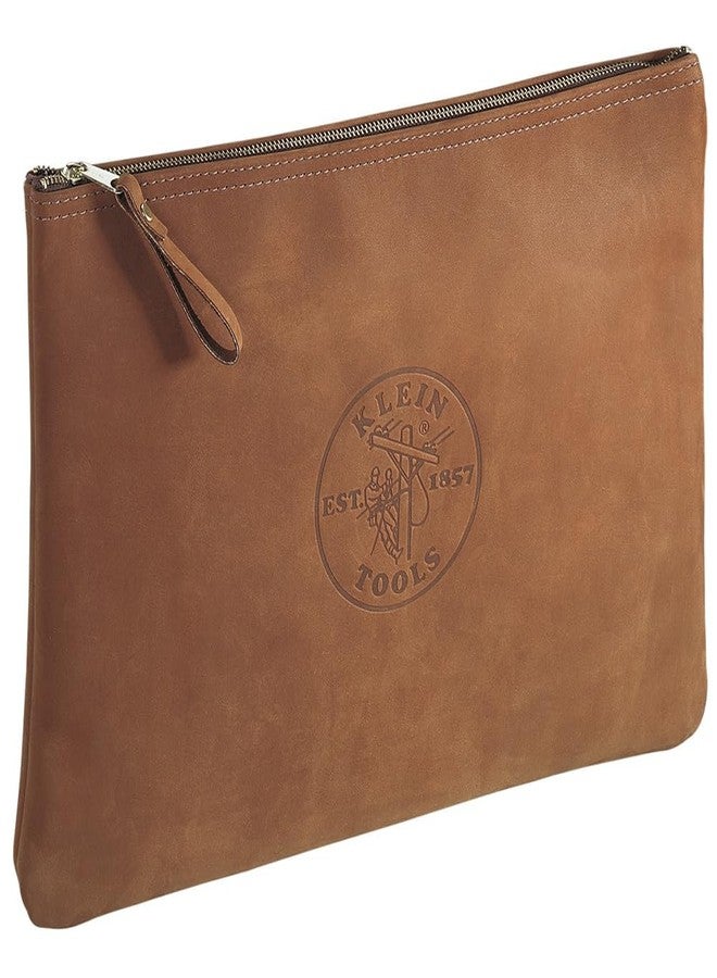 Klein Tools 5136 Zipper Bag, Contractor's Leather Portfolio with Heavy Duty Zipper Close