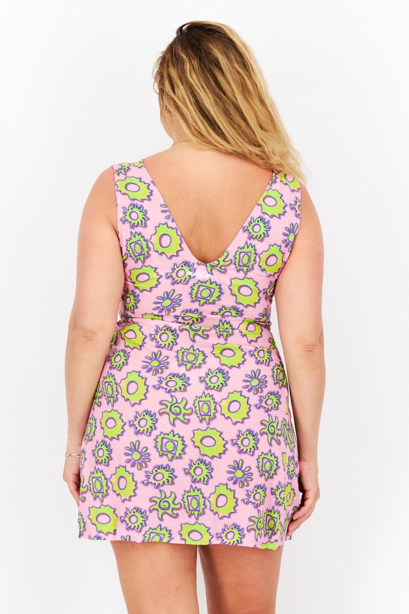 Misfit Women V-Neck Sleeveless Mini Dress, Multicolor - Image 4